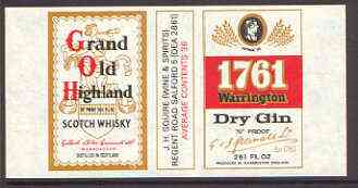 Match Box Labels - Grand Old Highland Scotch Whisky (& Warrington Gin) 'All Round the Box' matchbox label in superb unused condition, stamps on , stamps on  stamps on alcohol, stamps on whisky, stamps on , stamps on  stamps on scots, stamps on  stamps on scotland