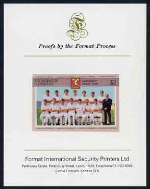 St Vincent - Grenadines 1985 Cricketers #3 - $2 Kent Team - imperf proof mounted on Format International proof card (as SG 368), stamps on cricket, stamps on sport