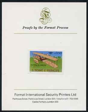 St Thomas & Prince Islands 1979 Aviation History 0.5Db (Wright Flyer 1) imperf proof mounted on Format International proof card, stamps on aviation