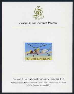 St Thomas & Prince Islands 1979 Aviation History 1Db (Sikorsky VS300) imperf proof mounted on Format International proof card, stamps on aviation, stamps on helicopters