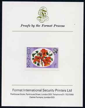 Dominica 1975-78 African Tulip 1c imperf proof mounted on Format International proof card (as SG 491), stamps on flowers