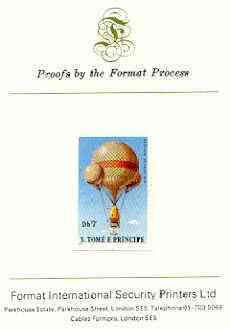 St Thomas & Prince Islands 1980 Balloons 7Db (John Wise) imperf proof mounted on Format International proof card, stamps on aviation, stamps on balloons