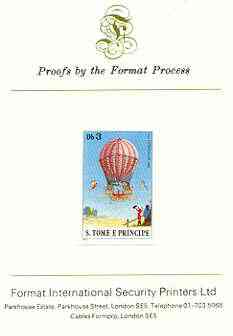 St Thomas & Prince Islands 1980 Balloons 3Db (Von LÃ¼tgendorf) imperf proof mounted on Format International proof card, stamps on aviation, stamps on balloons