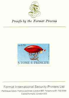 St Thomas & Prince Islands 1980 Airships 0.5Db (De LÃ´me) imperf proof mounted on Format International proof card, stamps on aviation, stamps on airships