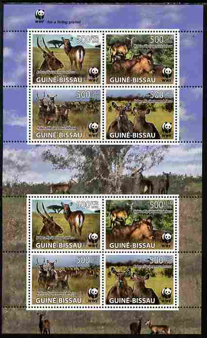 Guinea - Bissau 2008 WWF - Kobus perf sheetlet containing 2 x sets of 4 vaues unmounted mint as Michel 2626-49, stamps on animals, stamps on  wwf , stamps on antelope
