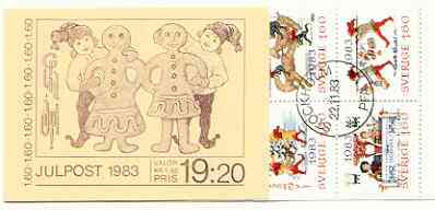 Sweden 1983 Christmas (Chritmas Cards) 19k20 booklet complete with first day cancels, SG SB368, stamps on christmas, stamps on dancing