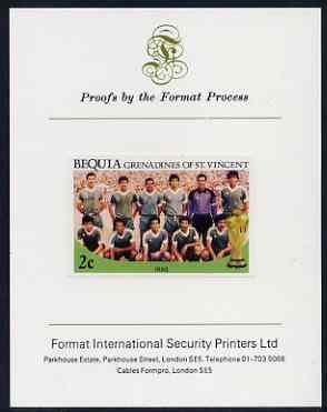 St Vincent - Bequia 1986 World Cup Football 2c (Iraqi Team) imperf proof mounted on Format International proof card, stamps on , stamps on  stamps on football, stamps on sport