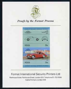 Nevis 1985 35c Cisitalia Coupe (1948) imperf se-tenant proof pair mounted on Format International proof card (as SG 328a), stamps on cars