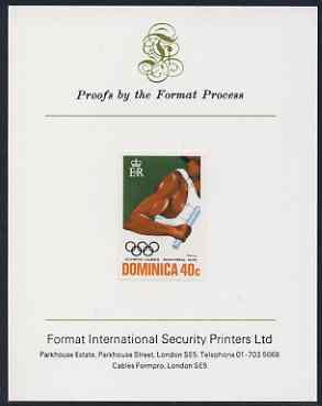 Dominica 1976 Olympic Games 40c (Relay) imperf proof mounted on Format International proof card (as SG 518), stamps on sport, stamps on relay, stamps on olympics