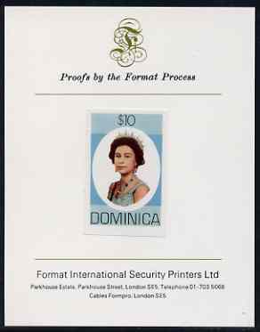 Dominica 1975-78 Queen Elizabeth II $10 imperf proof mounted on Format International proof card (as SG 507), stamps on royalty