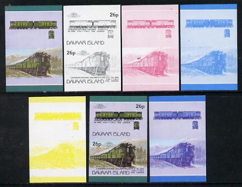 Davaar Island 1983 Locomotives #1 Canadian National Class V1-a loco No.9000 26p set of 7 imperf se-tenant progressive colour proofs comprising the 4 individual colours pl..., stamps on railways