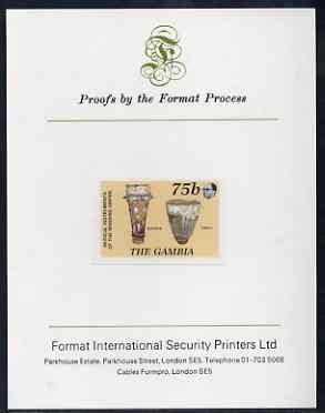Gambia 1987 Musical Instruments 75b (Bugarab & Tabala) imperf proof mounted on Format International proof card as SG 686, stamps on music, stamps on musical instruments