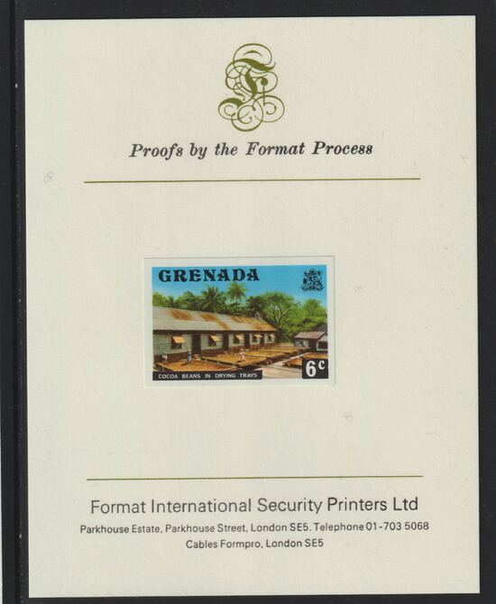 Grenada 1975 Cocoa Beans 6c imperf proof mounted on Format International proof card (as SG 654), stamps on drink, stamps on food
