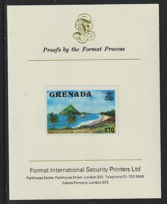 Grenada 1975 Sugar Loaf Island $10 imperf proof mounted on Format International proof card (as SG 668), stamps on tourism