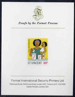 St Vincent 1987 Child Health 50c (as SG 1050) imperf proof mounted on Format International proof card, stamps on children, stamps on medical