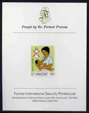 St Vincent 1987 Child Health 75c (as SG 1051) imperf proof mounted on Format International proof card, stamps on children, stamps on medical
