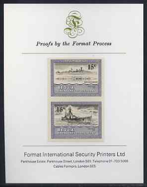 St Vincent - Bequia 1985 Warships of World War 2, 15c HMS Hood imperf se-tenant proof pair mounted on Format International proof card, stamps on ships, stamps on  ww2  , stamps on 