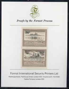 St Vincent - Bequia 1985 Warships of World War 2, 50c HMS Duke of York imperf se-tenant proof pair mounted on Format International proof card, stamps on ships, stamps on  ww2  , stamps on 