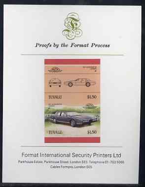Tuvalu 1985 Cars #3 (Leaders of the World) $1.50 Aston Martin Lagonda imperf se-tenant proof pair mounted on Format International proof card (as SG 370a), stamps on cars, stamps on aston martin
