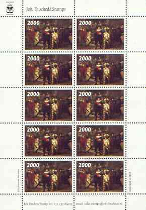 Cinderella 2000 The Nightwatch by Rembrandt, undenominated sample stamp in perf sheetlet of 10 specially produced by Joh EnschedÃ© unmounted mint, stamps on arts, stamps on rembrandt, stamps on cinderella, stamps on militaria, stamps on renaissance