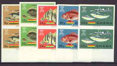Ghana 1966 Freedom From Hunger (Fish) set of 5 in unmounted mint imperf pairs, as SG 420-24*, stamps on fish, stamps on food, stamps on  ffh , stamps on 
