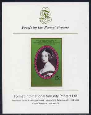 St Vincent - Bequia 1987 Ruby Wedding 15c (young Queen Victoria) imperf proof mounted on Format International proof card , stamps on royalty, stamps on ruby