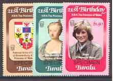 Tuvalu 1982 Princess Dis 21st Birthday set of 3 unmounted mint, optd SPECIMEN, SG 184-86s cat \A322, stamps on royalty, stamps on diana