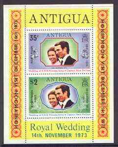 Antigua 1973 Royal Wedding m/sheet opt'd for 'Honeymoon Visit' unmounted mint, SG MS 375, stamps on royalty, stamps on anne, stamps on mark