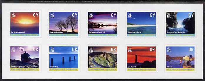 Guernsey 2001 Island Scenes sheetlet of 10 self-adhesives unmounted mint, SG 901a, stamps on shells, stamps on railways, stamps on lighthouses