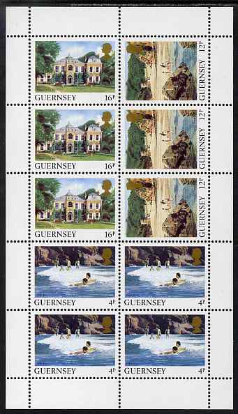 Guernsey 1984-91 Booklet pane of 10 (4 x 4p, 3 x 12p, 3 x 16p) from Bailiwick Views def set unmounted mint, SG 299c, stamps on tourism
