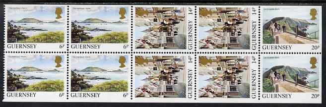 Guernsey 1984-91 Booklet pane of 10 (4 x 6p, 4 x 14p, 2 x 20p) from Bailiwick Views def set unmounted mint, SG 301a, stamps on tourism