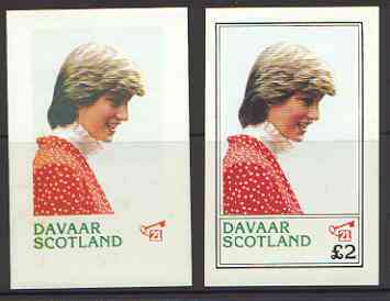 Davaar Island 1982 Princess Di's 21st Birthday imperf deluxe sheet (\A32 value) with black omitted (value and outer frame) plus normal unmounted mint, stamps on royalty, stamps on diana 