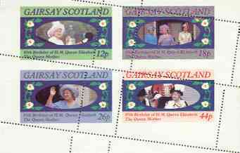 Gairsay 1985 Life & Times of HM Queen Mother perf sheetlet of 4 with perforations dramatically misplaced unmounted mint, stamps on royalty, stamps on queen mother