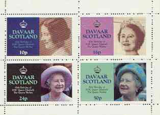 Davaar Island 1985 Life & Times of HM Queen Mother perf sheetlet of 4 values (10p, 16p, 24p & 50p) unmounted mint, stamps on royalty, stamps on queen mother
