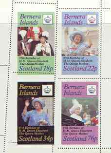 Bernera 1985 Life & Times of HM Queen Mother perf sheetlet of 4 with perforations dramatically misplaced unmounted mint, stamps on royalty, stamps on queen mother