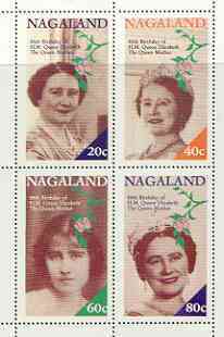 Nagaland 1985 Life & Times of HM Queen Mother perf sheetlet of 4 values (20c, 40c, 60c & 80c) unmounted mint, stamps on royalty, stamps on queen mother
