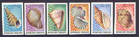 Togo 1974 Sea Shells imperf set of 6 from limited printing unmounted mint, as SG 1021-26, stamps on , stamps on  stamps on shells, stamps on marine life