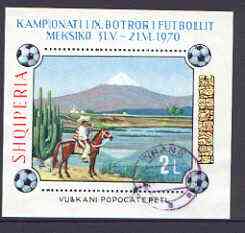 Albania 1970 Football World Cup m/sheet 2L (Mexican Horseman & Mt Popocatepetl) fine used, SG MS 1387, stamps on footbal, stamps on mountains, stamps on horses, stamps on cacti, stamps on sport