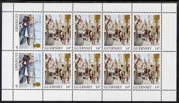 Guernsey 1984-91 Booklet pane of 10 (2 x 9p, 8 x 14p) from Bailiwick Views def set unmounted mint, SG 304b, stamps on tourism