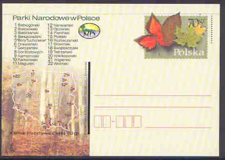 Poland 2000 National Parks 70gr p/stationery postcard unused and pristine, stamps on trees, stamps on national parks, stamps on parks