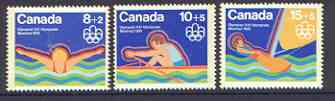 Canada 1975 Montreal Olympic Games (5th issue) set of 3 unmounted mint, SG 798-800, stamps on olympics, stamps on swimming, stamps on rowing, stamps on sailing