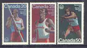 Canada 1975 Montreal Olympic Games (7th issue) set of 3, SG 809-11, stamps on olympics, stamps on pole vault, stamps on marathon, stamps on hurdles
