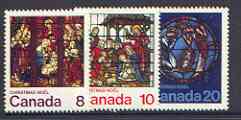 Canada 1976 Christmas (Stained Glass Windows) set of 3 unmounted mint, SG 848-50*, stamps on christmas, stamps on stained glass