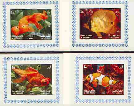 Sharjah 1972 Fish #2 set of 4 individual imperf deluxe sheetlets unmounted mint, as Mi 1200-03, stamps on fish