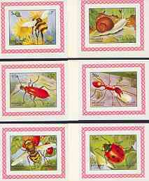 Sharjah 1972 Insects set of 6 individual imperf deluxe sheetlets unmounted mint, as Mi 1204-09, stamps on insects, stamps on wasps, stamps on bees, stamps on honey, stamps on shells, stamps on ladybirds