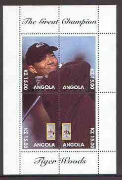 Angola 2000 Tiger Woods (The Great Champion) perf sheetlet containing 4 values (single image) unmounted mint, stamps on , stamps on  stamps on sport, stamps on golf