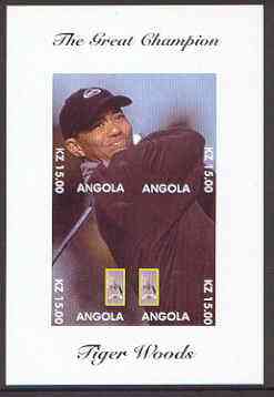 Angola 2000 Tiger Woods (The Great Champion) imperf sheetlet containing 4 values (single image) unmounted mint, stamps on sport, stamps on golf