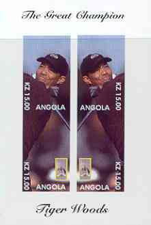Angola 2000 Tiger Woods (The Great Champion) imperf sheetlet containing 4 values (mirror image) unmounted mint, stamps on , stamps on  stamps on sport, stamps on golf
