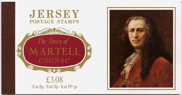 Jersey 1982 Martell Cognac Â£3.08 prestige booklet complete, SG B33, stamps on personalities, stamps on drink, stamps on brandy