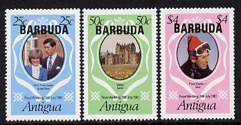 Barbuda 1981 Royal Wedding set of 3 (SG 572-74) gutter pairs available (price Pro rata) unmounted mint, stamps on royalty, stamps on diana, stamps on charles, stamps on 